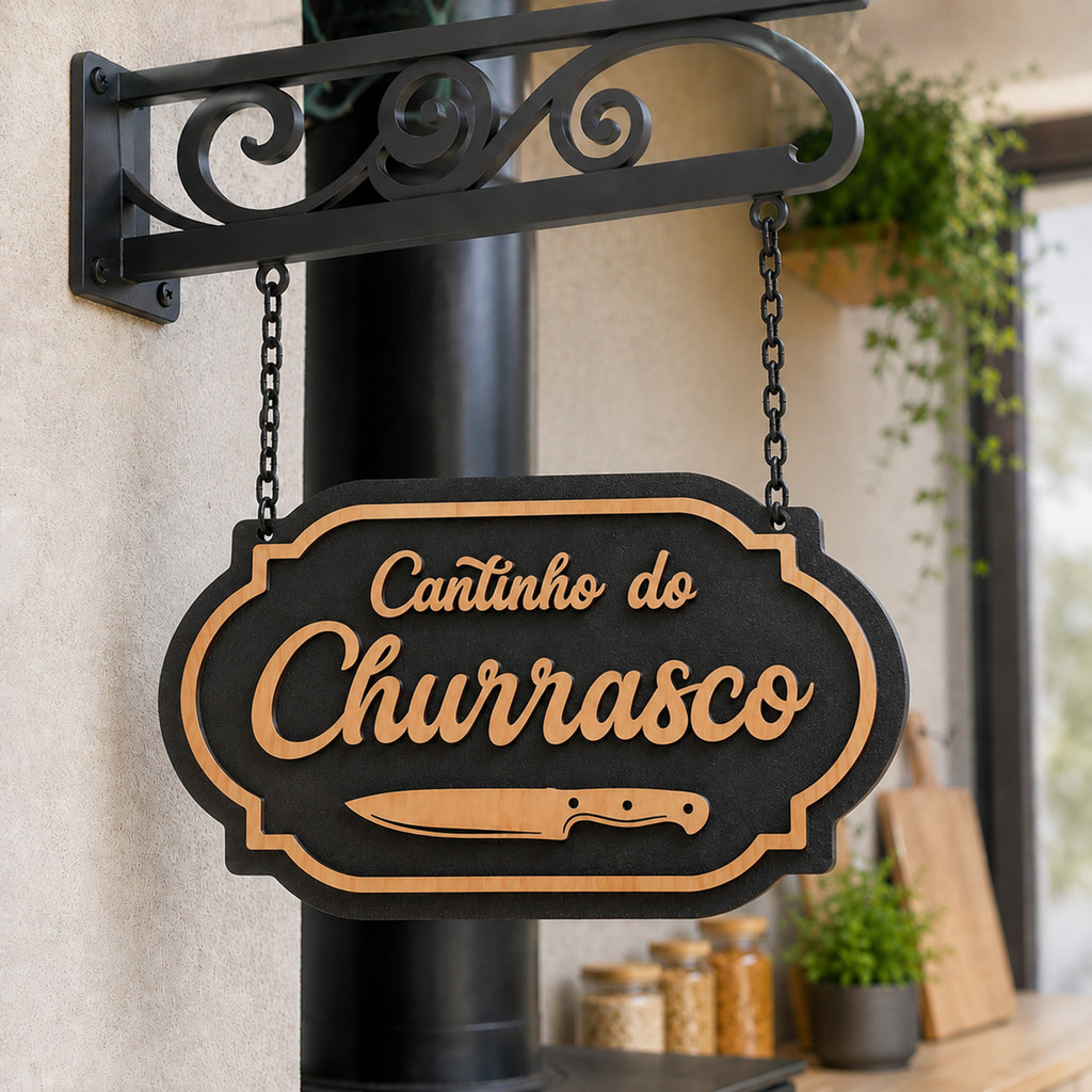 Placa Decorativa Cantinho do Churrasco Área Gourmet Churrasqueira