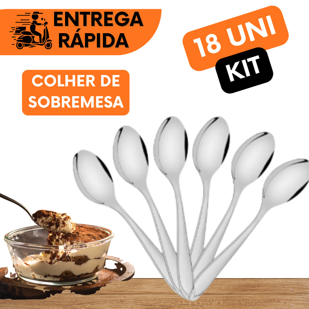 COLHER DE SOBREMESA DE AÇO COM 17CM COLHERES INOX NÃO ENTORTA IDEAL PARA BOLO MOUSSE TORTASOBREMESAS