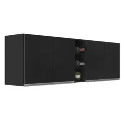 Armário de Cozinha Aéreo Califórnia Kit 2 e Nicho Adega Riad 180cm Preto - Lumil