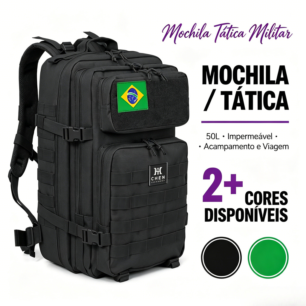 Mochila Tática Militar de 50L, Mochila Impermeável para Camping, Viagens e Aventuras ao Ar Livre