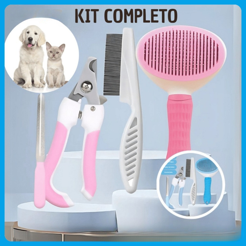 KIT 4 Pçs para Pets: Escova Removedora Tira Pelos de Cães E