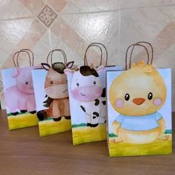 Kit Sacolas kraft sacolinha surpresa fazendinha fazenda aquarela personalizada