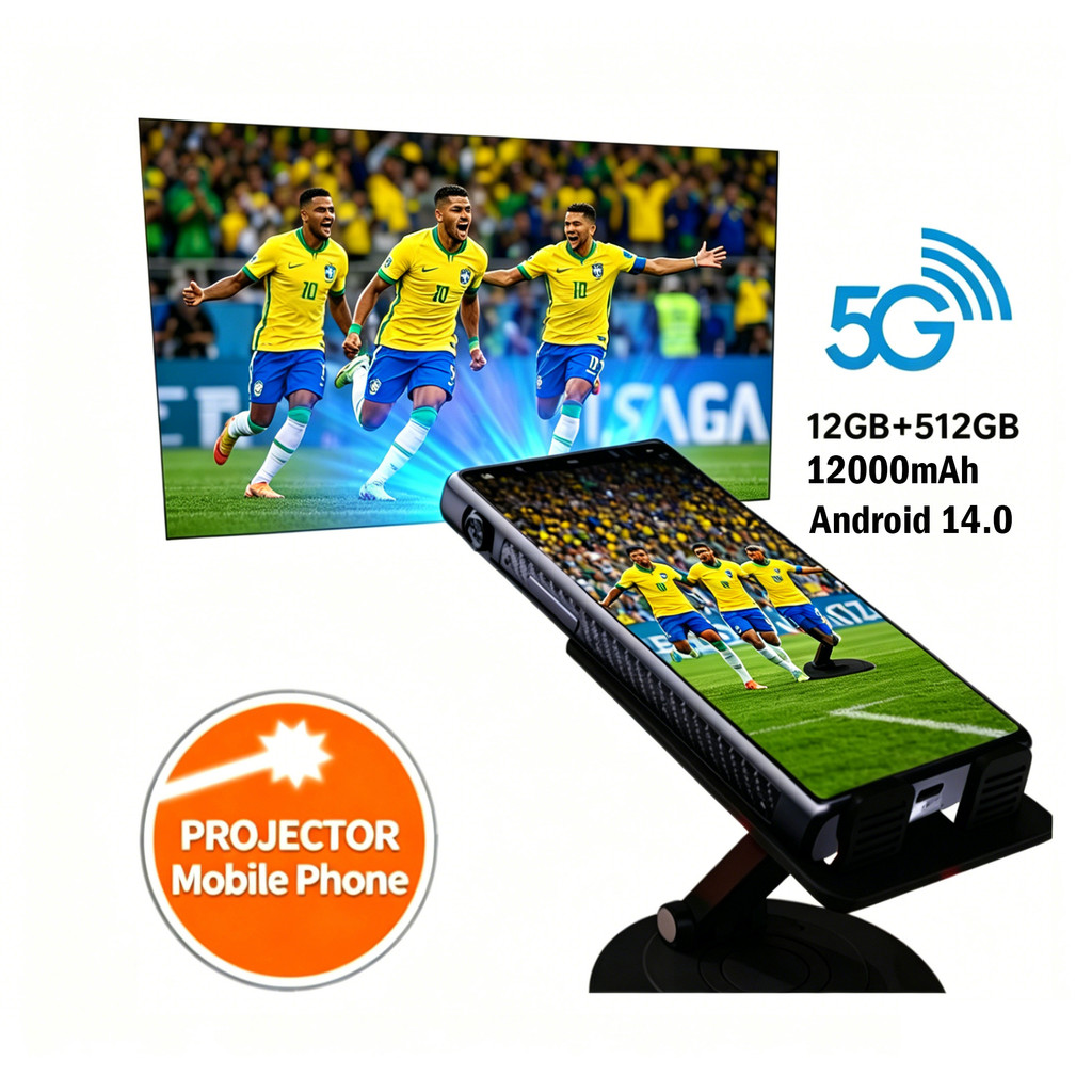 W&O Celular com Projetor Smartphone 512GB/12GB ram 5G Dual Sim Android 14 12000mAh 6.79'' Tela,Câmera 108MP