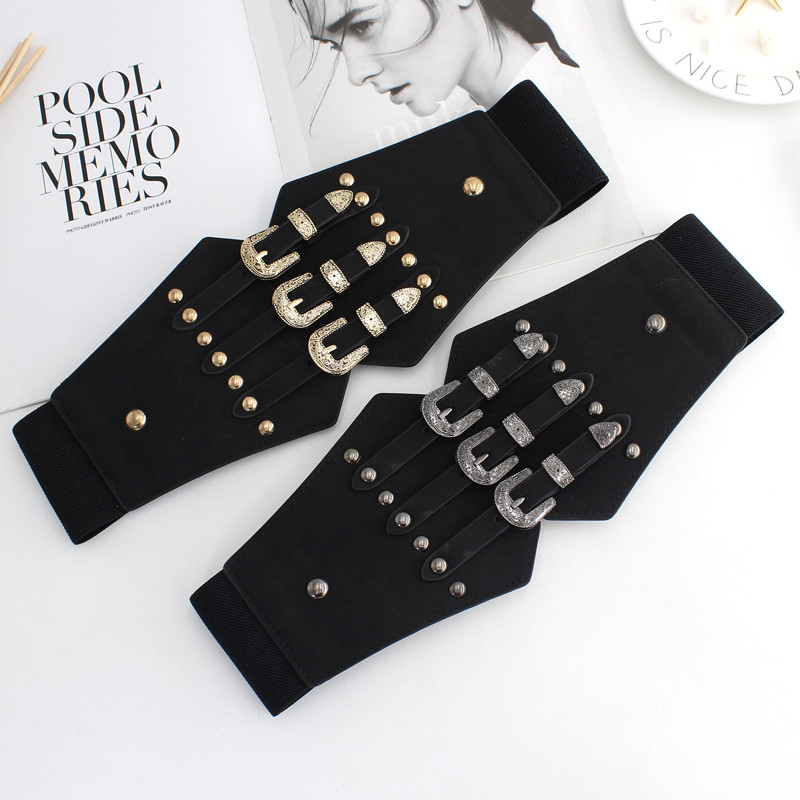 Cinto largo feminino cinto elástico vestido camisa decoração Retro moda cintura elástica exterior cintura estreita saia