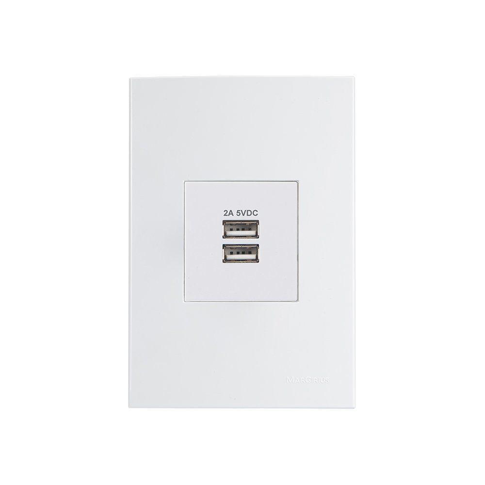 Tomada Duplo Carregador Usb-a Margirius Sleek 2a 10w Com Placa 4x2 Branca