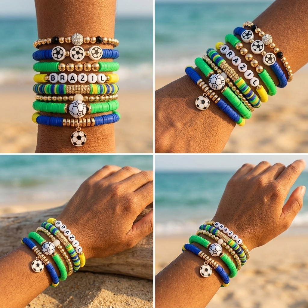 Conjunto de pulseiras de futebol da Copa do Mundo de 2026, pulseira com tema esportivo, pulseira empilhável de contas de