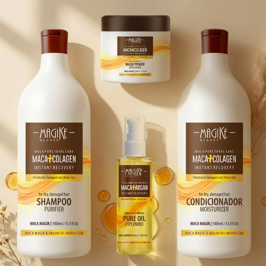 KIT 1 Shampoo 1l + Condicionador 1l + Mascara Maca 500g + Óleo Argan 50ml anti frizz