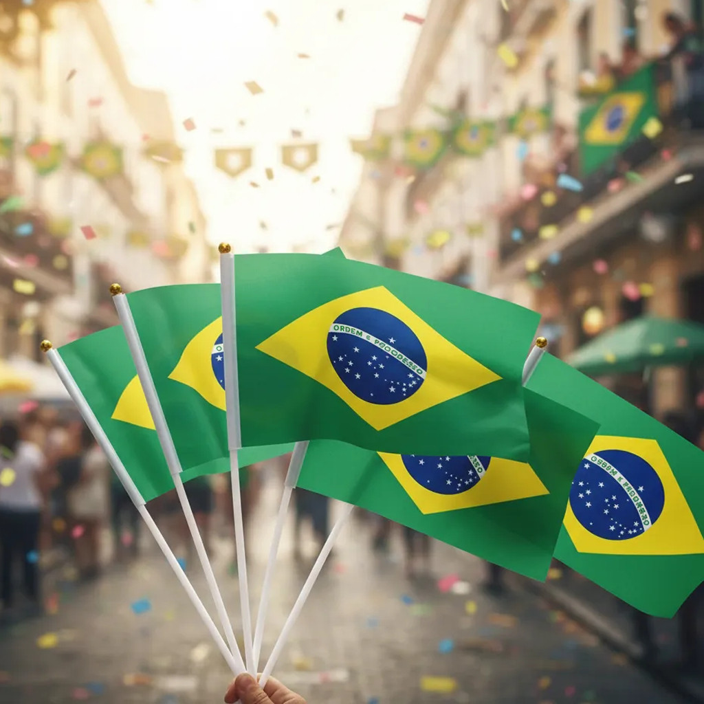 Kit 6/12/24/36 Bandeirinhas Do Brasil De Mão Com Haste para Copa Do Mundo