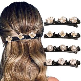 4 Peças de Presilhas de Cabelo Trançadas com Pedras de Cristal Brilhantes para Mulheres, Presilhas de Cabelo com Strass,