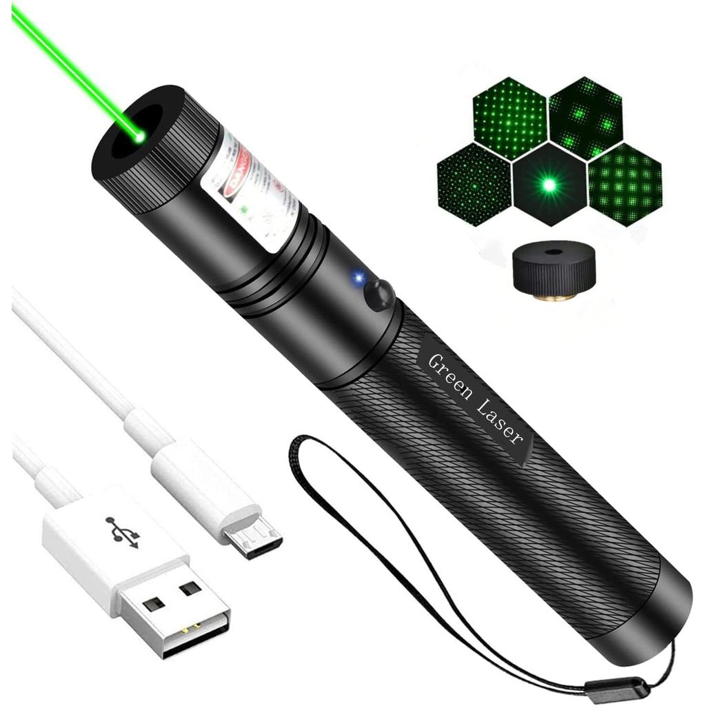 Ponteiro Laser de Longo Alcance, Lanterna Recarregável com Ponteiro Laser Verde para Astronomia Noturna, Acampamento e C
