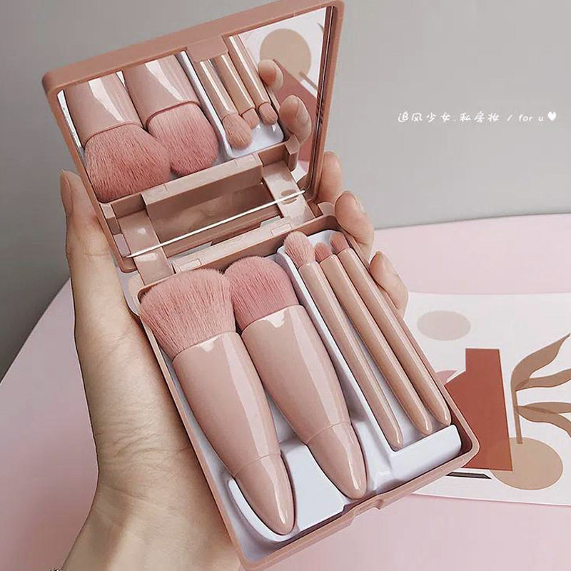 kit pincel maquiagem pincel maquiagem Conjunto de pincéis de maquiagem portátil para iniciantes 5pcs com espelho