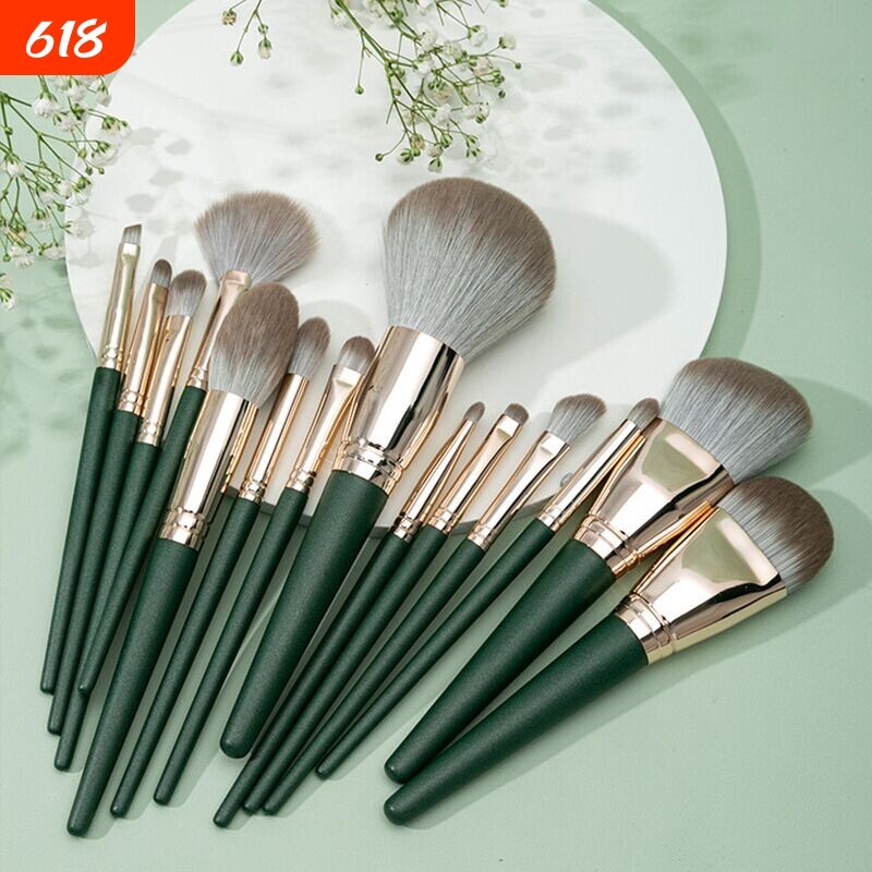 kit pincel maquiagem profissional pincel maquiagem Conjunto de pincéis de maquiagem portátil macio de nuvem verde de 14