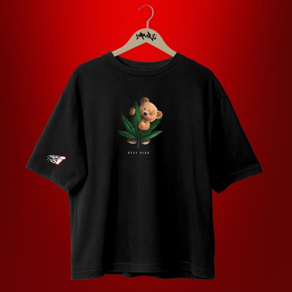 Camiseta Streetwear Oversized Masculino Academia Casual Urso Canabis Estampa Grande basica