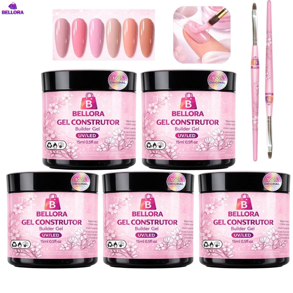 Kit 5 Unidades Gel Construtor Decoração UV LED Pincéis Unha Profissional Alongamento Gel Acrigel Manicure Nail Designer
