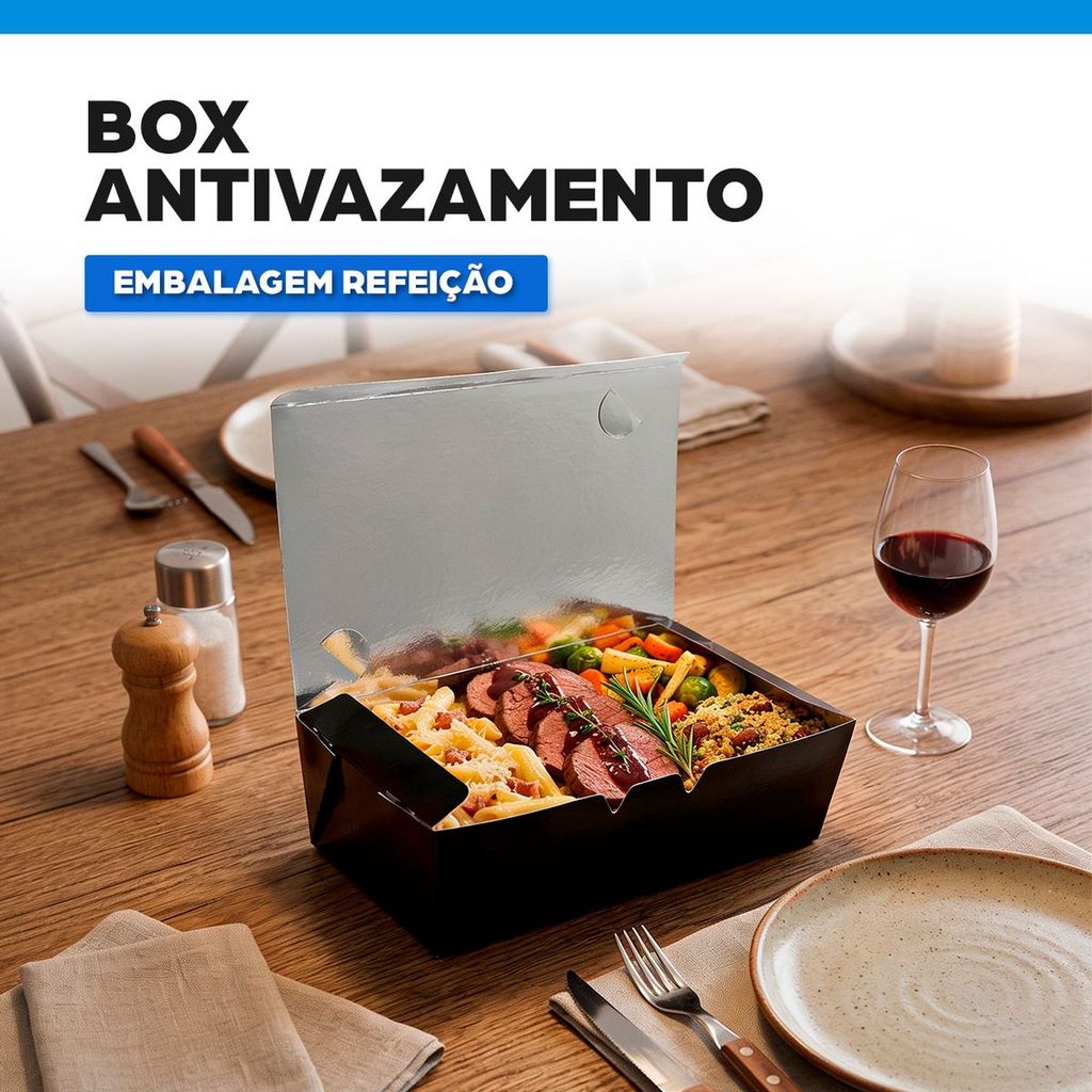 Box Antivazamento Refeição Black Kraft 750ml - PCT 50un