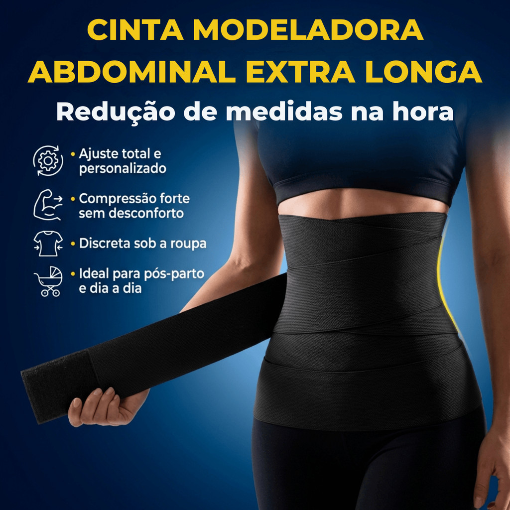 Cinta Faixa Redutor De Medidas Modeladora Ajustavel E Pós Parto 5M e 3M Compressão Elástico Emagrecer Corporal Preta