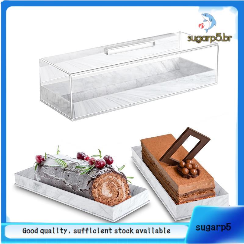 Suporte Retangular Para Bolo Com Tampa , Acrílico De Grãos Marmorizados Bandeja De Servir , Display De Pastelaria