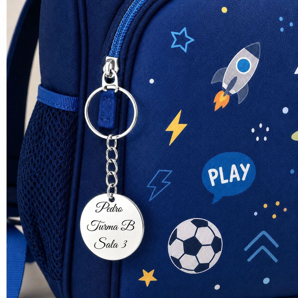 Chaveiro Tag Identificação Escolar Personalizada Mochila Lancheira Estojo Desenho Nome Sala Turma