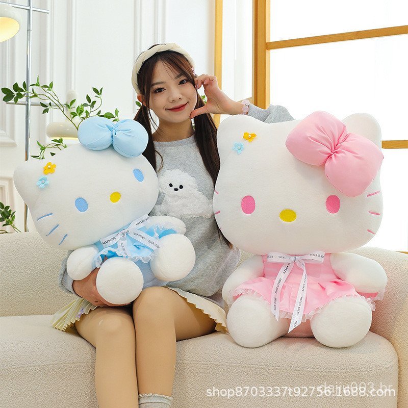⭐ ⭐ Boneca de Pelúcia Fofa de Gato KT com Flores, Boneca Hello Kitty, Boneca de Oito Polegadas para Máquinas de Pegar, P