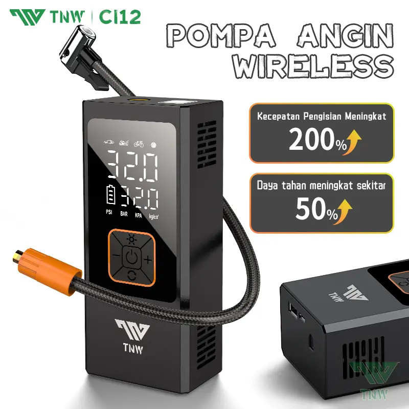 TNW CI12 Bomba De Pneu De Motocicleta E Carro Ar Elétrica De Inflador De Pneus Portátil Mini 10000mAh