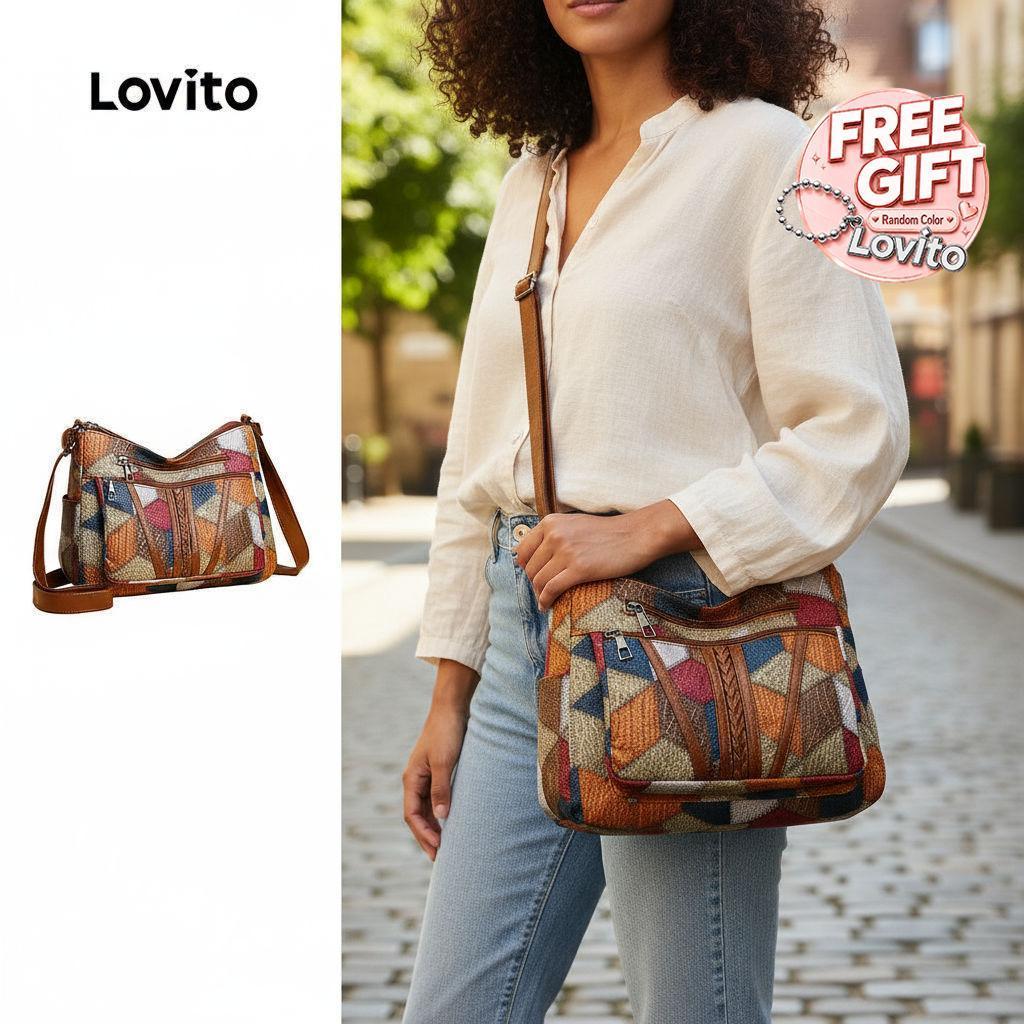 Lovito Férias Bagagem de Ombro Pequena de Arte em Patchwork para mulheres LFA903