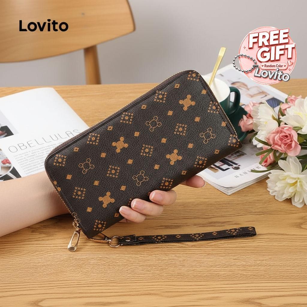 Lovito Carteira Casual geométrica para presbiopia com zíper compacto para mulheres LFA650631