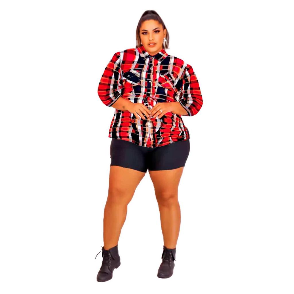 camisa xadrez feminina plus size manga longa blusa country várias cores