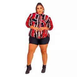 camisa xadrez feminina plus size manga longa blusa country várias cores