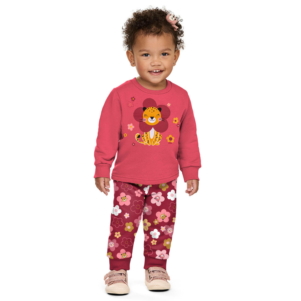 Conjunto Longo Bebê Menina Moletom Elian Rosa