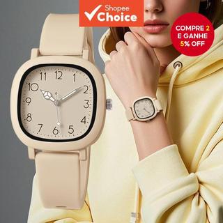 Relógio Feminino Quadrado Elegante Com Pulseira De Silicone Algarismos Arábicos Mostrador…
