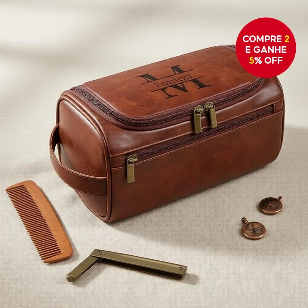 Kit de Viagem Personalizado com Gravação a Laser: Necessaire Masculina & Carteira em Conjunto – Presente de Aniversário