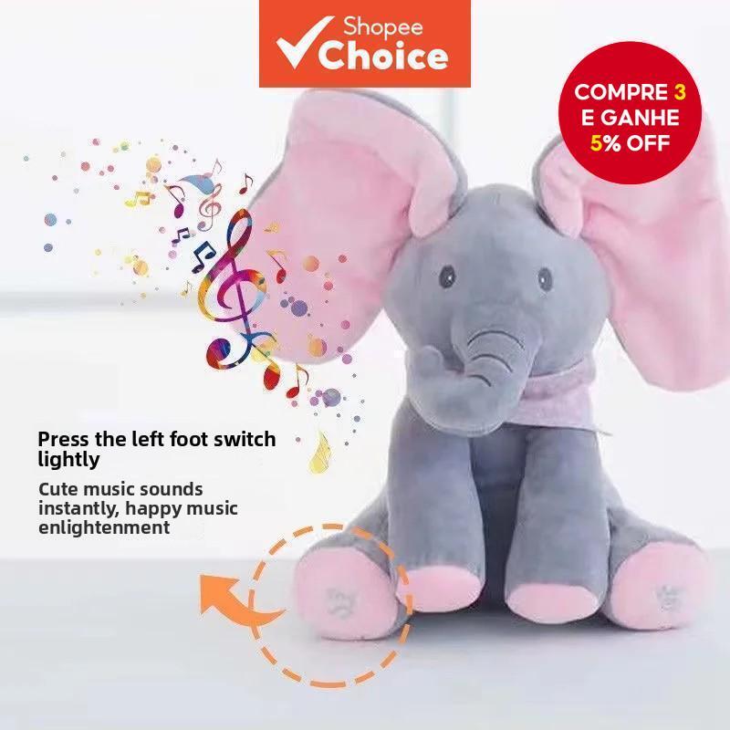 Elefante Cantor Animado com Orelhas, Brinquedo Elétrico Móvel, Pelúcia Macia em Estilo Cartoon, Presente de Aniversário.