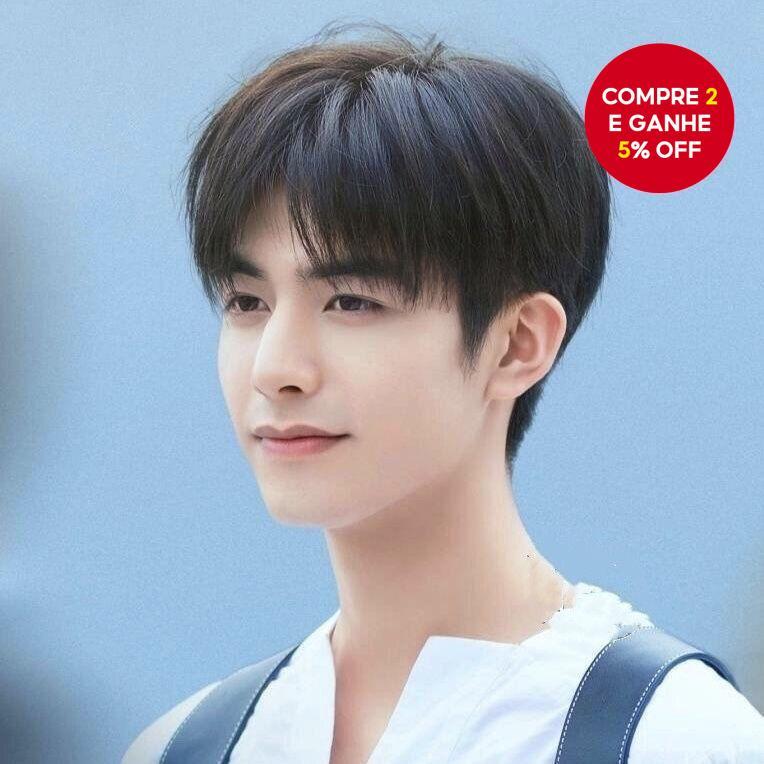 Peruca Curta Natural Masculina Estilo Coreano Com Franja Na Moda Fofa Pré-Todos Os Dias Casual