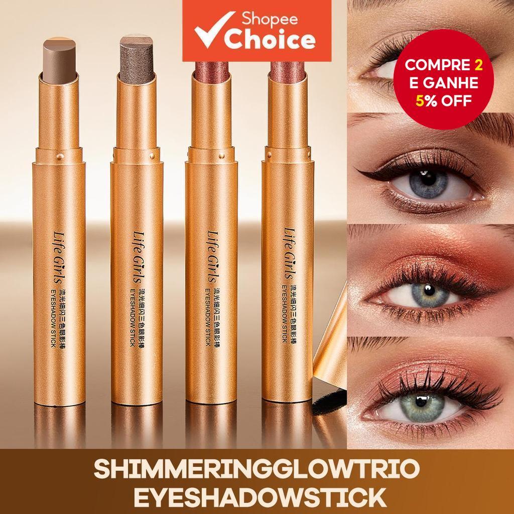 Bastão de Sombra 3-Cores LifeGirls com Efeito Degradê Brilhante, Longa Duração, Aplicação em Um Toque, Destaque para