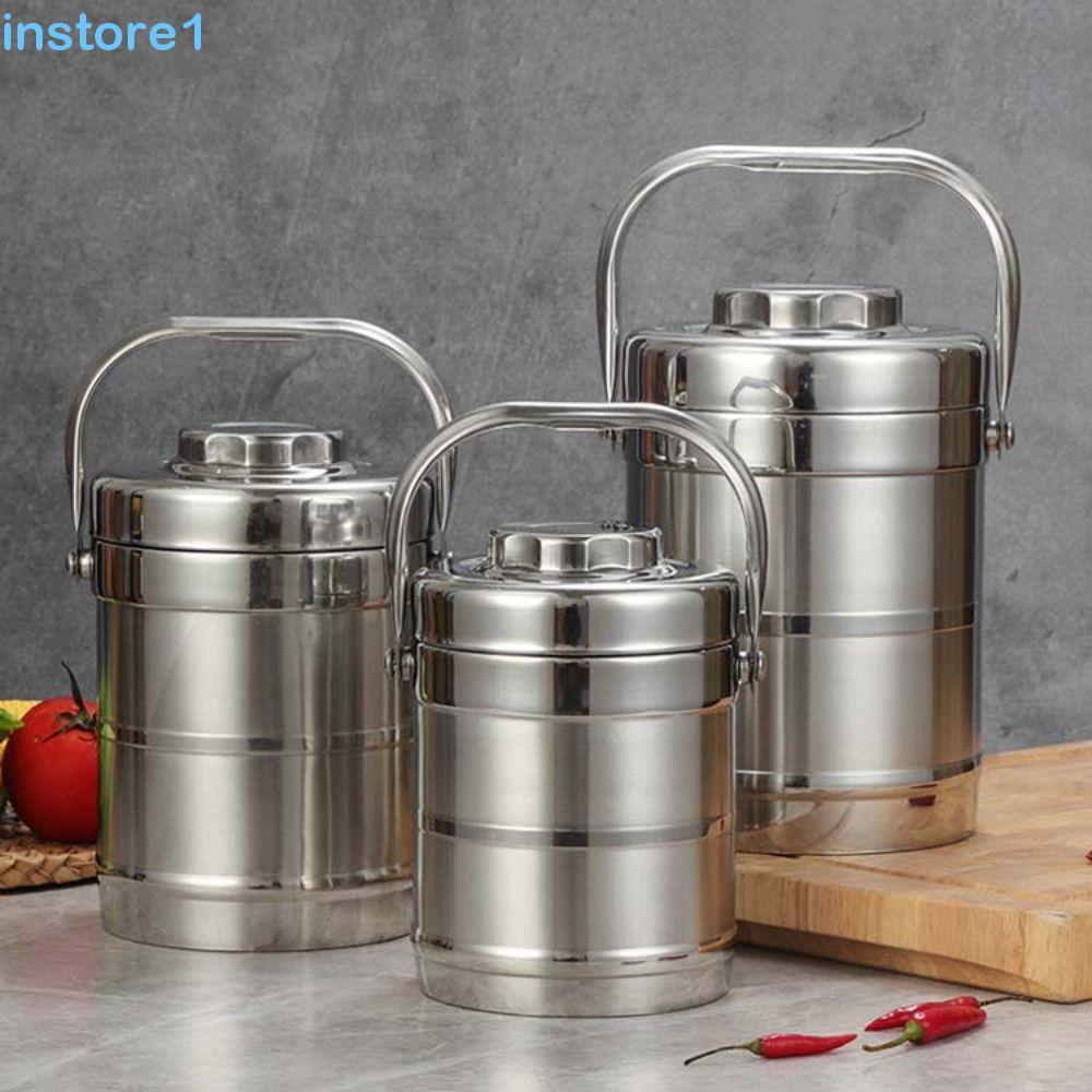 Lancheira Isolada INSTORE , Recipiente Térmico De Aço Inoxidável Para Alimentos De 3 Camadas , Pote Grande Capacidade