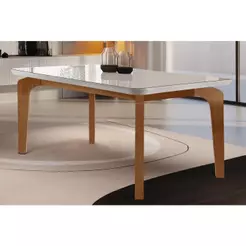 Mesa para Cozinha Londrina c/Tampo Madeirado Vidro Canto Curvo 180x90cm Off White/Imbuia/Vidro Off White - Rufato
