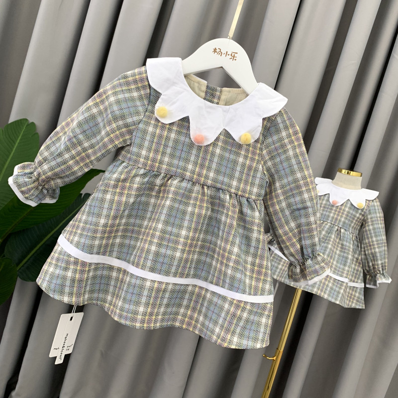 2026 primavera outono bebê menina vestido de princesa manga comprida lapela boneca vestido estilo ocidental crianças xad
