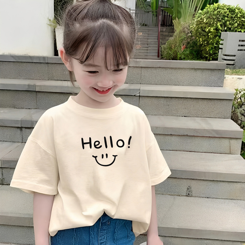 Meninas puro algodão de manga curta camiseta verão 2026 novo estilo crianças versão coreana solta estilo ocidental Smile