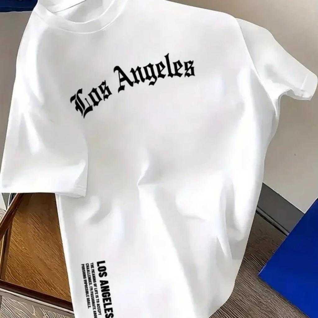 Camiseta Los Angeles Masculina Streetwear Estampada Manga Curta Casual Moderna Oversized Blusa Tecido Leve Confortável M