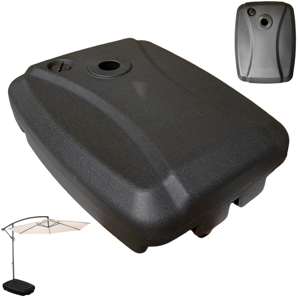 Base Para Ombrelone Lateral Plástica Grande 55L Areia ou Água Preta Com Rodas - AMZ
