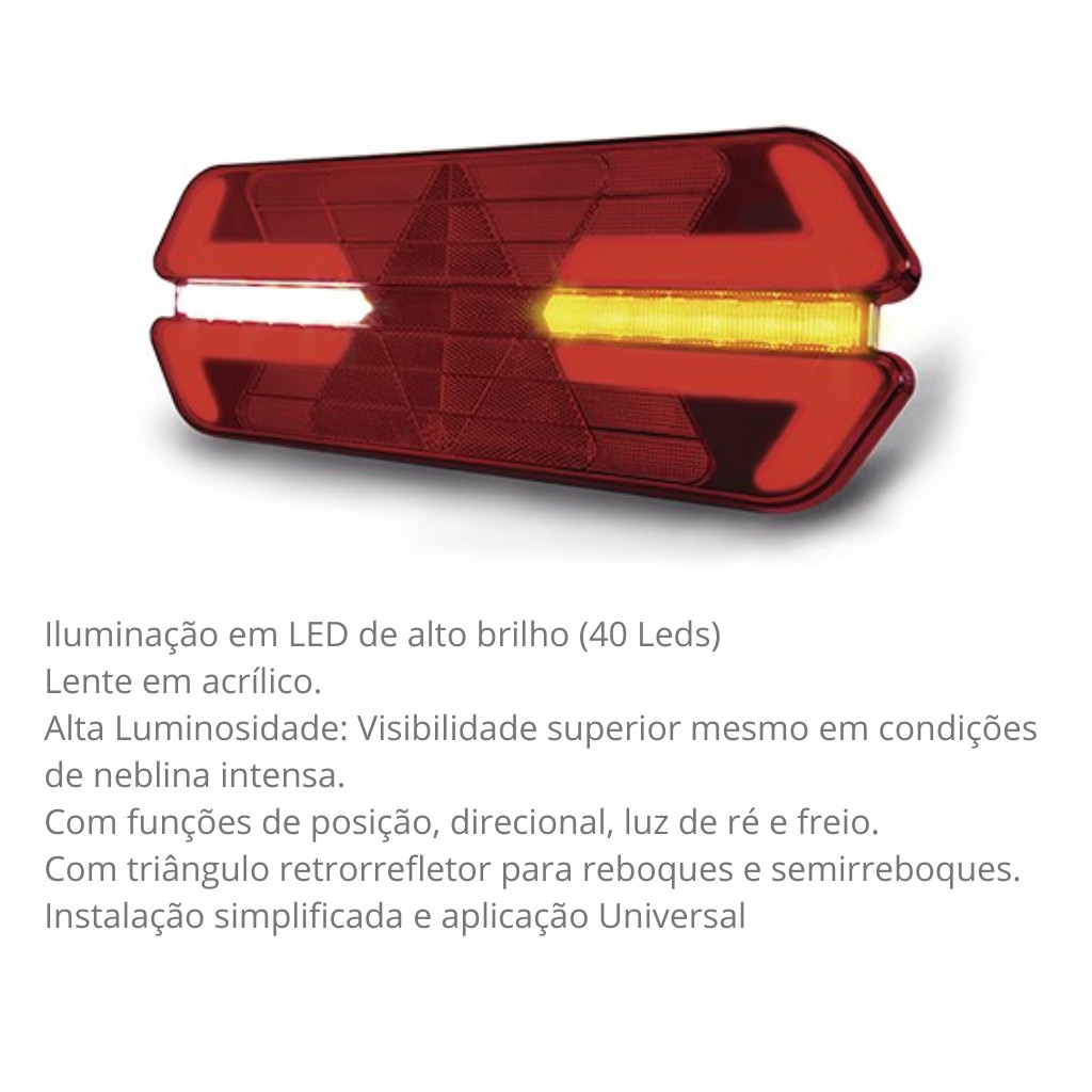 Par Lanterna Traseira Led Triplo X 12V Caminhão Universal