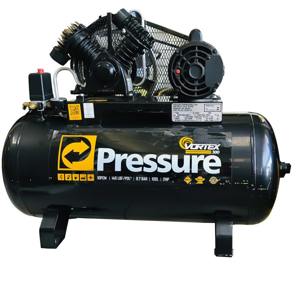 Compressor de Ar 10 Pés 100 Litros 2HP 140Psi 9,7Bar 127/220V Bivolt Cabeçote Duplo Pressure · foto 2