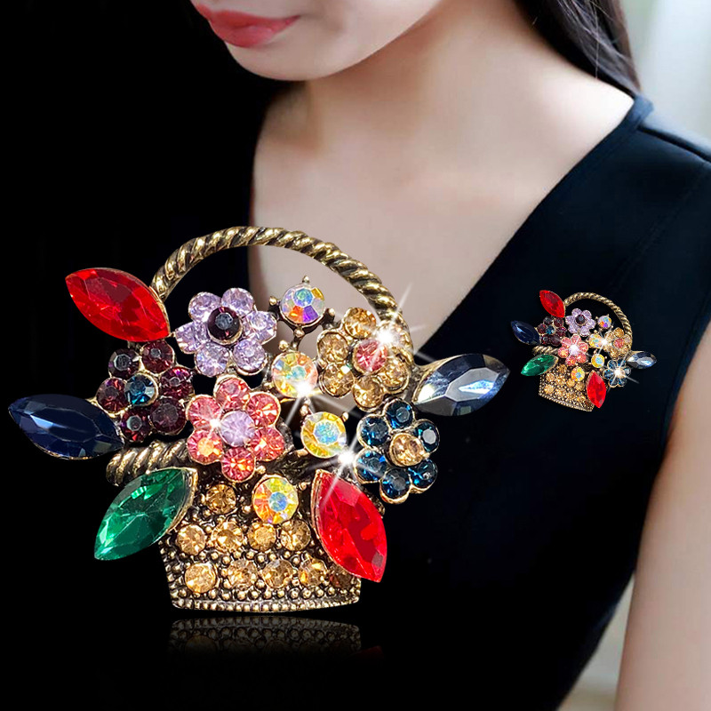 Versão coreana bonito criativo cesta de flores broche feminino terno acessórios da moda Corsage casaco acessórios pino c