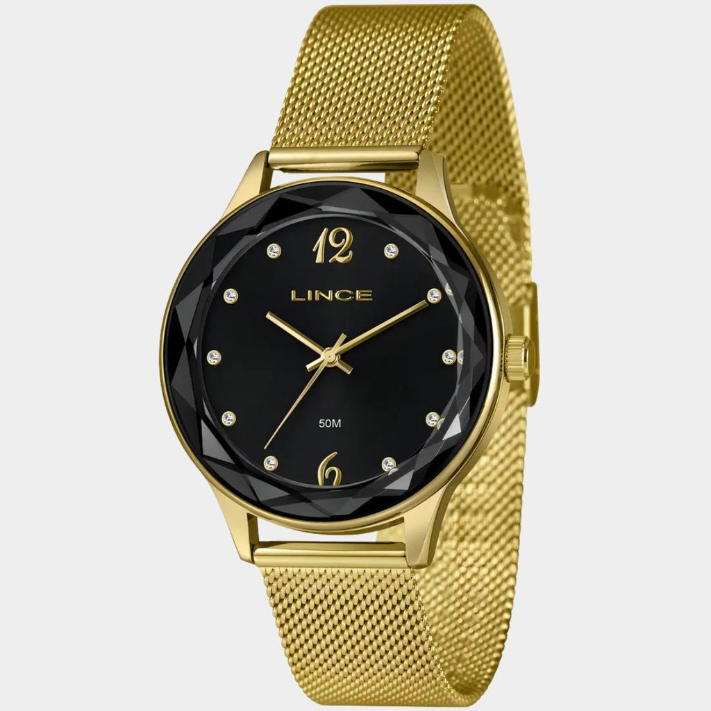 Relógio Lince Analógico Pulseira Mesh Feminino - Dourado e Preto