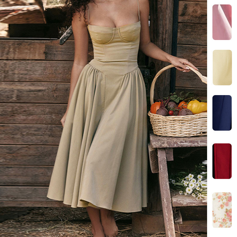 2026 primavera novo estilo feminino europeu americano vestido temperamento elegante francês Retro vestido estilingue de