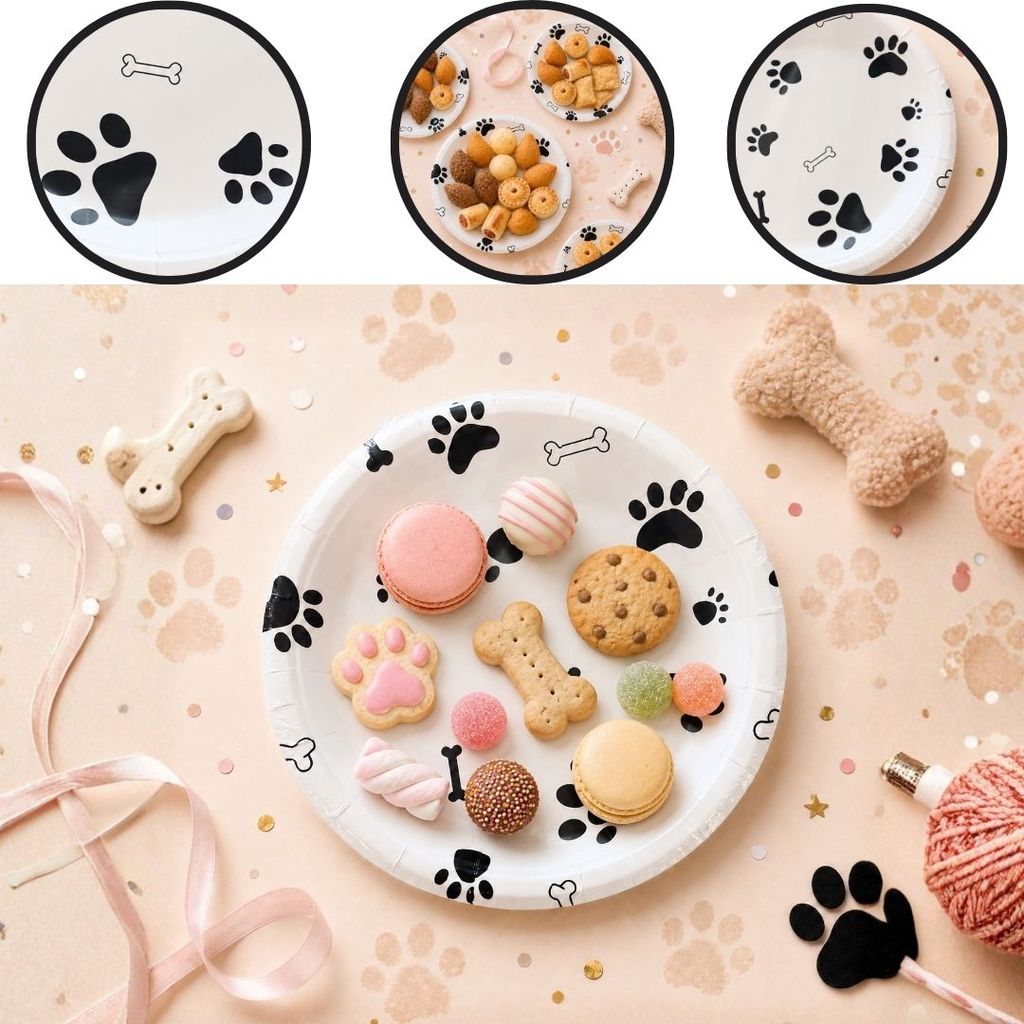 10~60 PRATOS FESTA PATINHAS DOG PET DE PAPEL 18CM (SILVER) CHOCO
