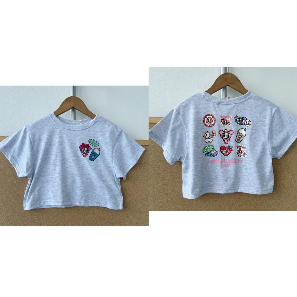 2M1-71 crianças em torno do pescoço padrão dos desenhos animados bordado impressão durável menina estilo bonito camiseta