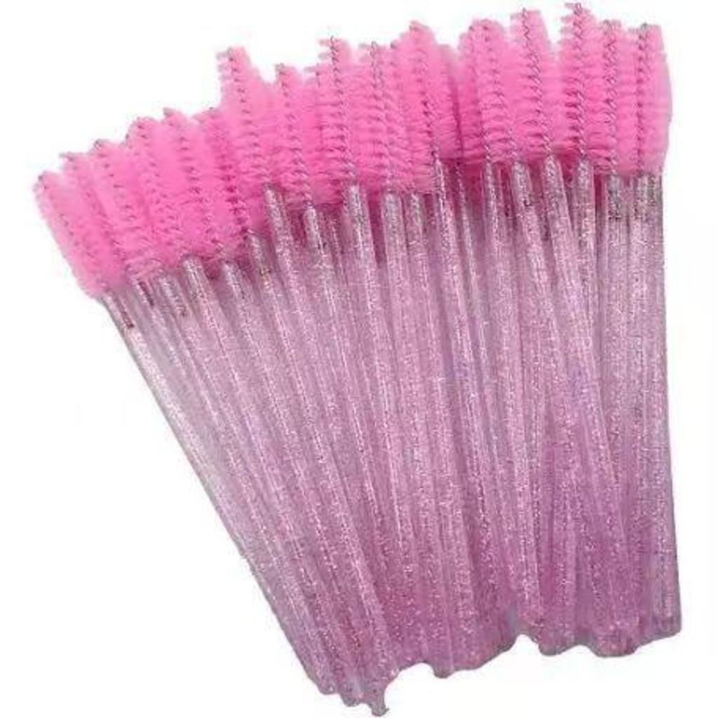 50/100/300 Cepillos Desechables con Purpurina para Pestañas y Cejas, Color Rosa Aleatorio, Diseño Adorable, Uso Versátil