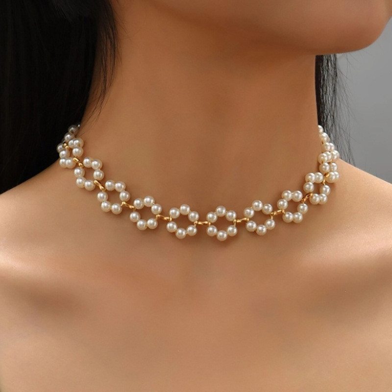 Colar de Pérolas Exclusivo Colar de Pérolas Simples Retro Mulher Jóias de Tiro de Rua