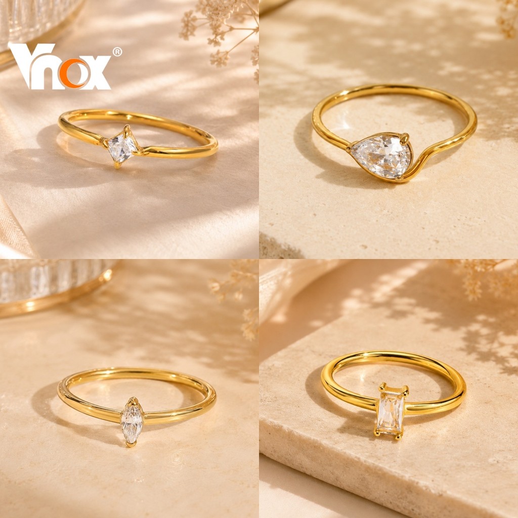 Anel De Casamento E Noivado De Aço Inoxidável Vnox Para Mulheres , Joias De Promessa De Coleção De Noiva De Zircônia Cúb